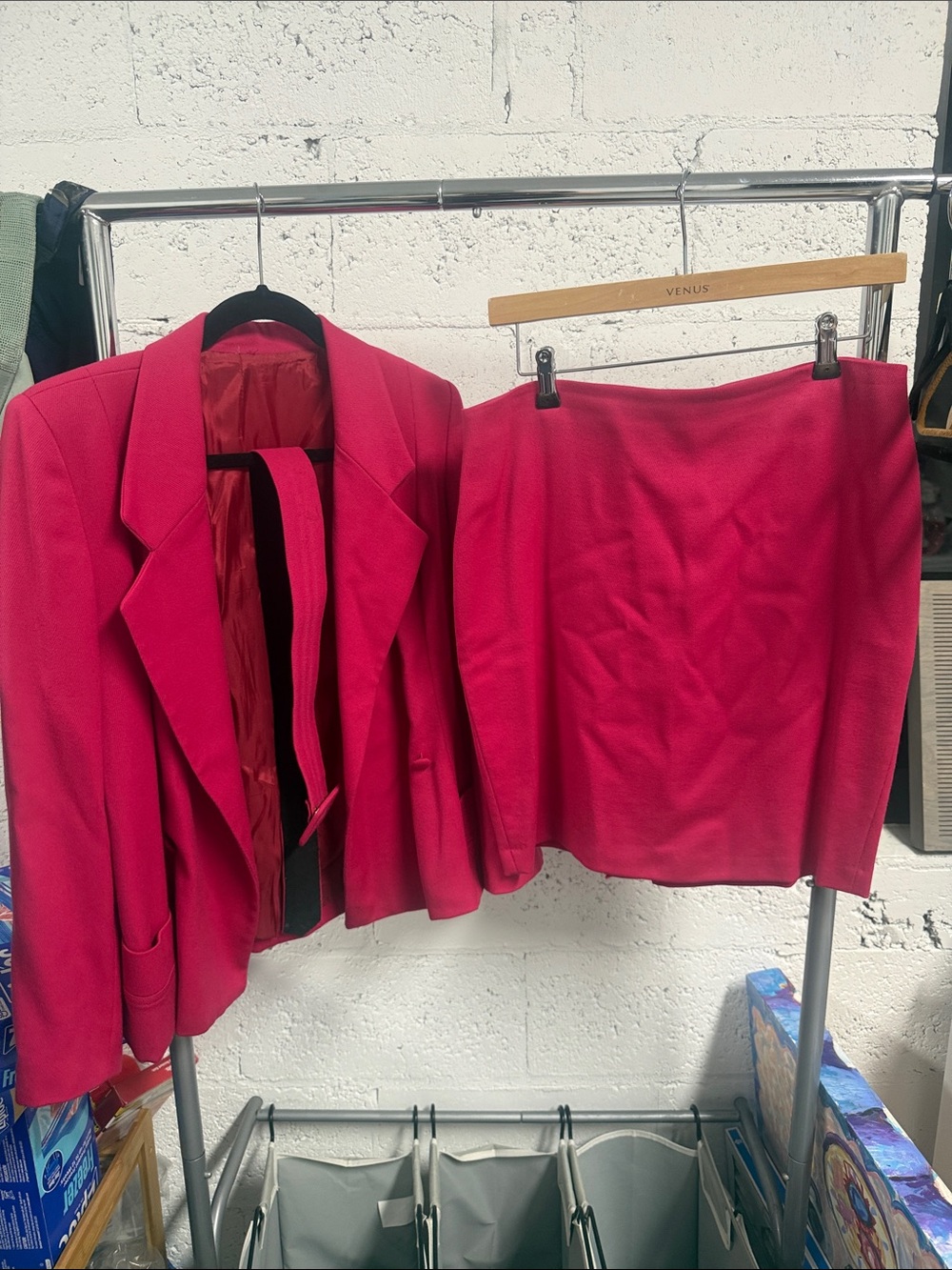 Women's Hot Pink Pencil Skirt Belt & Blazer SET - Size Medium